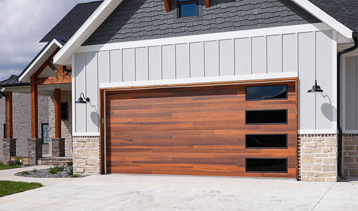 Wood-grain Garage Door with Windows